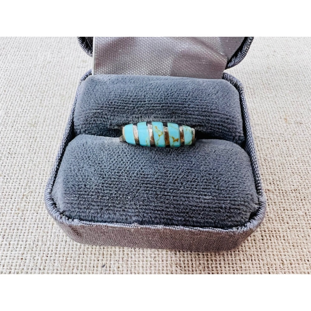 Sterling Silver Southwestern Style Turquoise Channel Inlay Band Ring Size 5